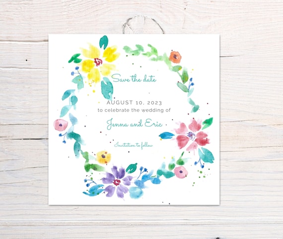 Save the date template, Editable digital download, Watercolor flower wreath invitation, Boho chic invitation, Colorful floral wedding invite Il_570xn