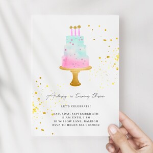 Birthday Invitation 3 Year Old | Birthday Template | Editable Invitation | Pink Birthday Cake | 3rd Party | Birthday Invite Girl | Printable bild 2