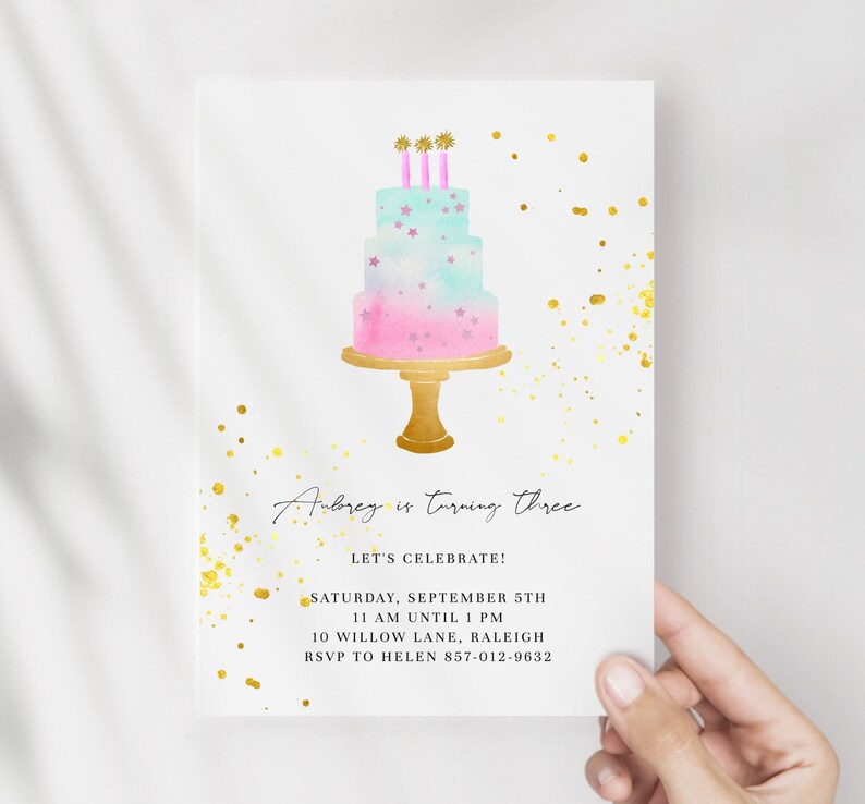 Birthday Invitation 3 Year Old | Birthday Template | Editable Invitation | Pink Birthday Cake | 3rd Party | Birthday Invite Girl | Printable bild 2