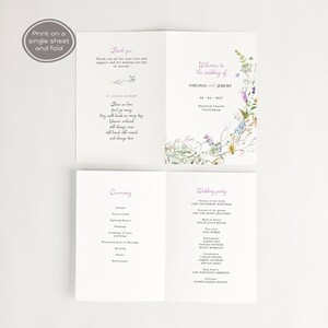 May include: A wedding program with a floral design on the front cover. The program includes the ceremony order and the wedding party list. The text on the front cover reads "Welcome to the wedding of VIRGINIA and JEREMY 06-04-2027 Hartford Church Chelmsford."