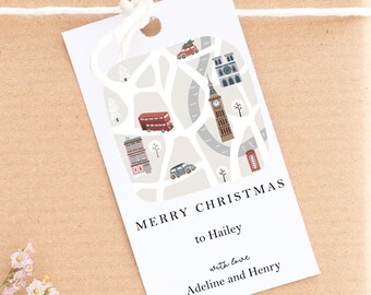 London Gift Tags, Holiday Tag, Christmas Gift Tags, Happy Holidays, Merry Christmas, Printable Present Tag, Personalized Tag, City Map Tags