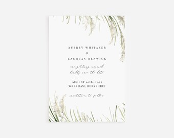 Pampas Save the Date | Save the Date Template | Green Pampas Grass | White Florals Save the Date | Editable Template Corjl | Printable | 016