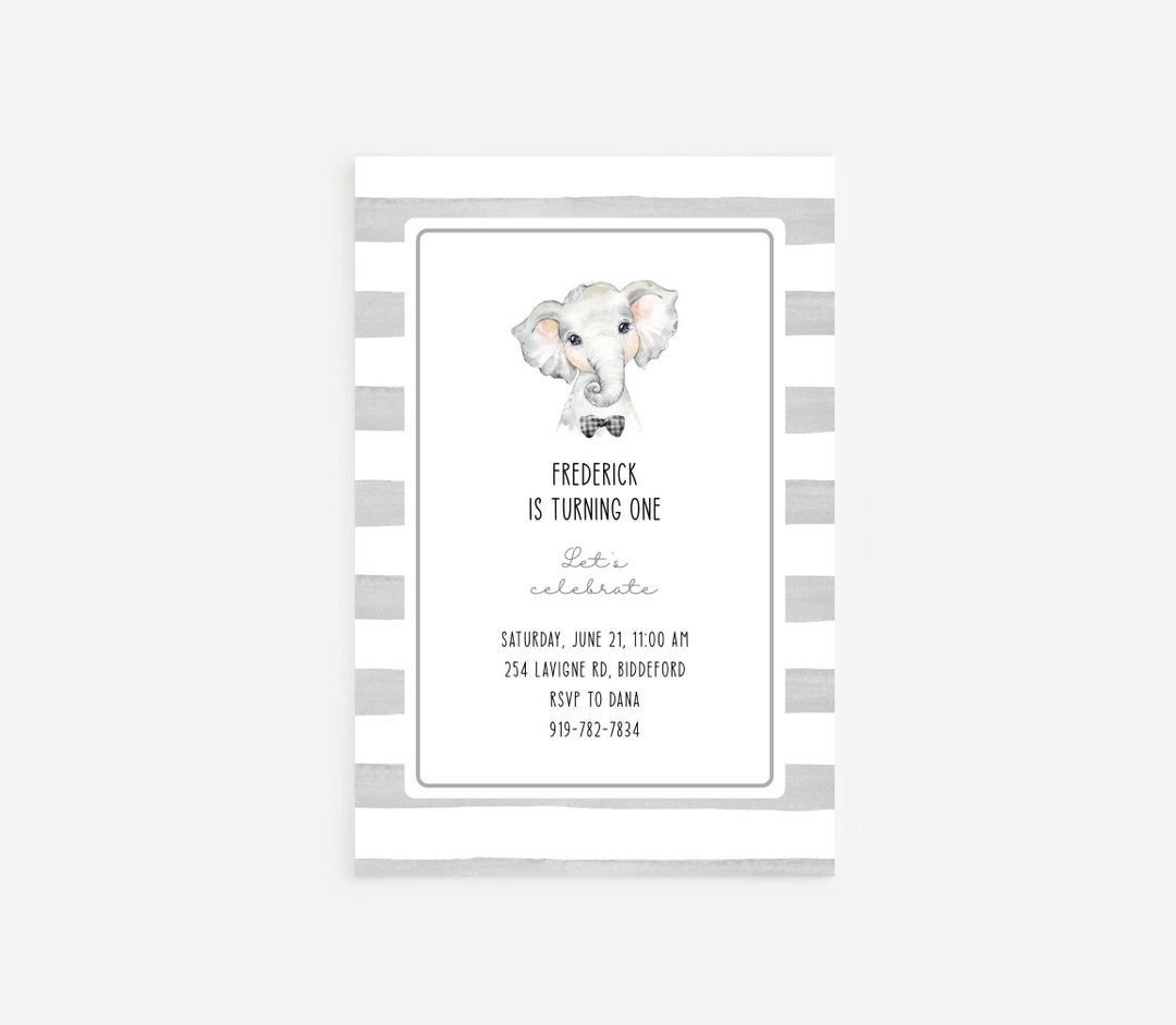 Elephant Birthday Invitation Template Editable Digital - Etsy