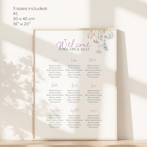 Floral Seating Chart Template, Wildflower Wedding Seating Chart, Custom Printable Seating Chart, Casual Rustic Flowers, Editable Template