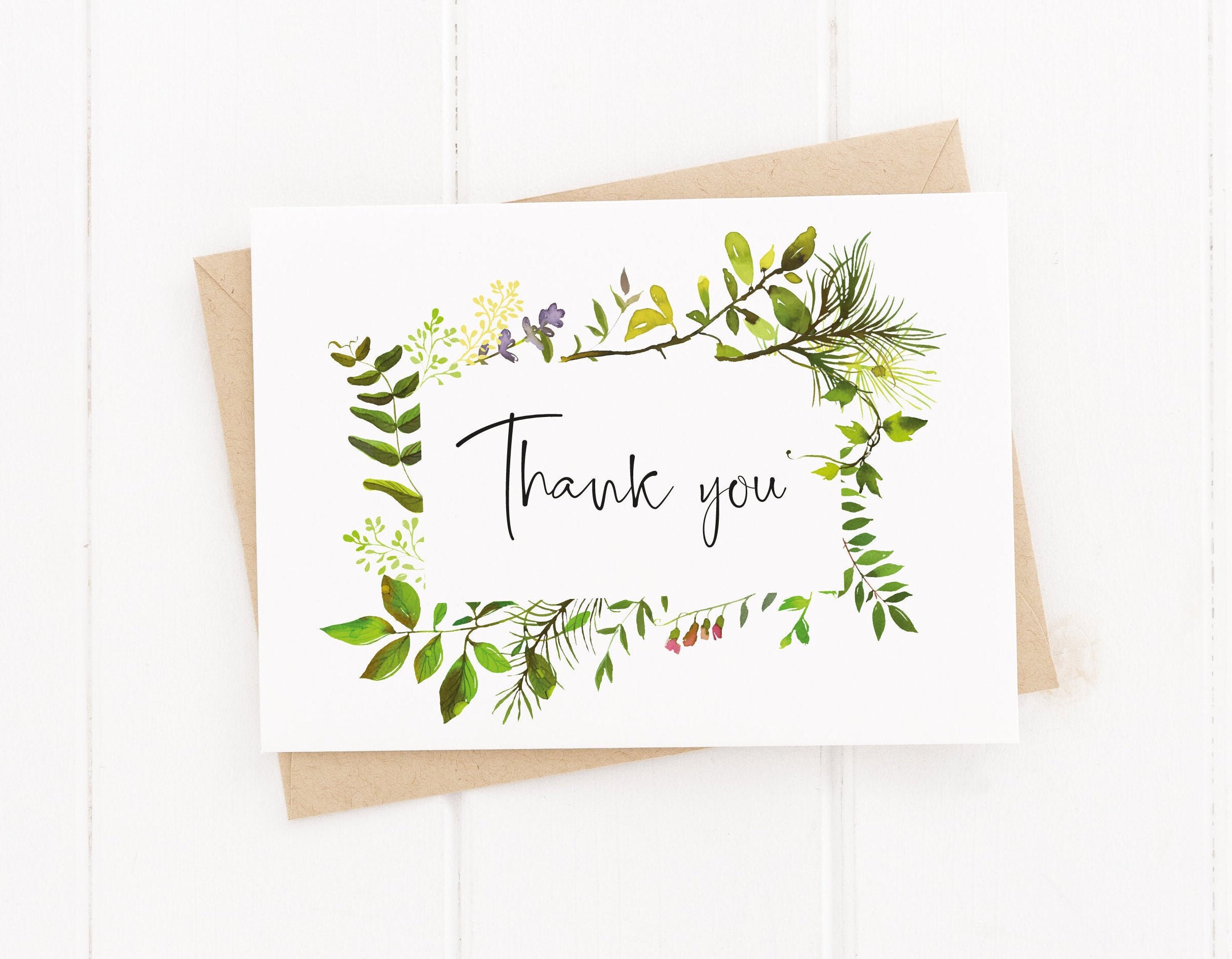 printable greenery thank you card printable lavender pine etsy