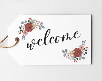 Welcome Bag Tag, Printable Gift Tags, Floral Favor tags, Rustic Fall Party Tags, Autumn Party, Welcome Gift for Guests, Instant Download PDF