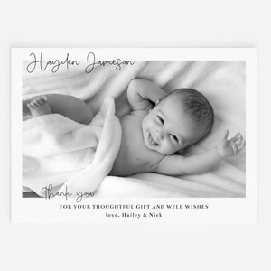 Newborn Thank You Card Template, Printable Birth Announcement, Photo Card New Baby, Thank You Card Girl, Boy, Editable Welcome Card Baby image 3