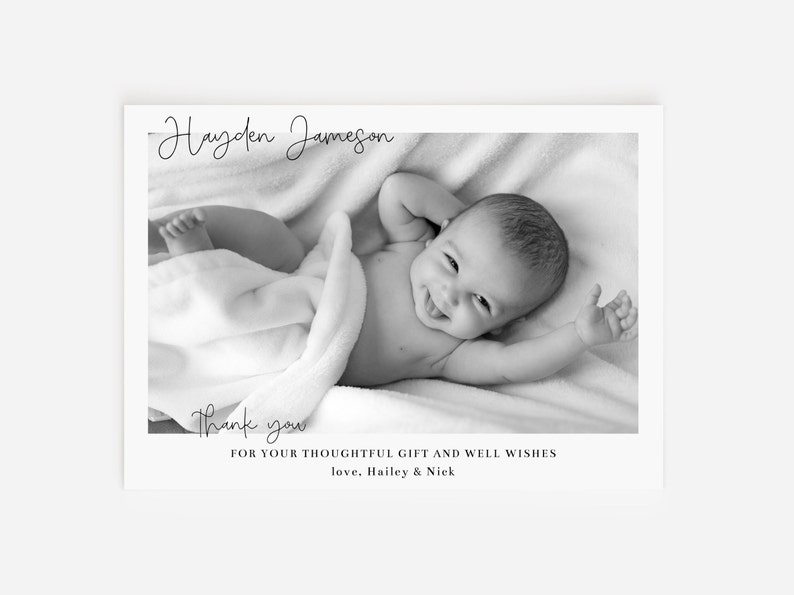 Newborn Thank You Card Template, Printable Birth Announcement, Photo Card New Baby, Thank You Card Girl, Boy, Editable Welcome Card Baby image 3