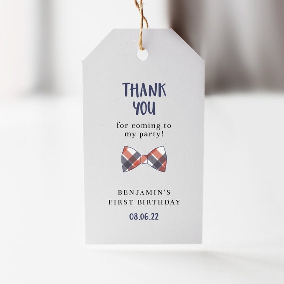 Birthday Thank You Favor Tags Bowtie Editable Personalized Template Gift Tags for Goodie Bags Blue Red Bowtie Printable Download Il_570xn