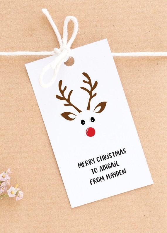 Editable Christmas Gift Tags for Students for Holiday Party with Reindeer