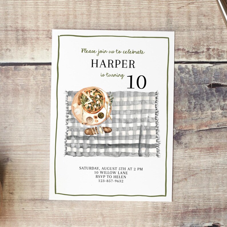 Buffalo Plaid Pizza Party Invitation: Editable Birthday Template (Digital Download) imagen 1