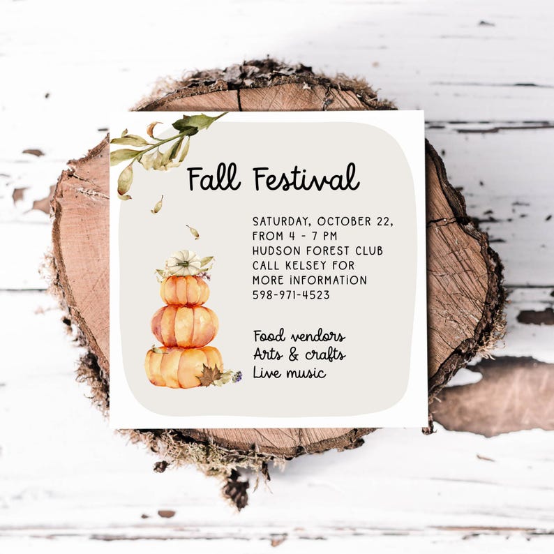Fall Festival Invitation, Autumn Birthday Invitation Printable, Editable Template, Pumpkin Patch, Harvest Festivals, Halloween Party Invite image 4