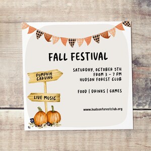 Fall Festival Invitation, Autumn Birthday Party, Editable Template, Harvest Festival Flyer, Printable Pumpkin Patch Invite, Digital Download image 2