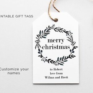 Personalized Gift Tags, Merry Christmas Gift Tag, Blue Wreath Christmas ...