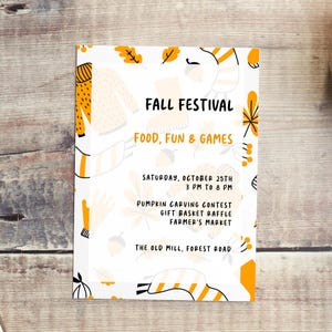 Fall Birthday Invitation, Editable Template, Whimsical Autumn Party Invite, Harvest Festival Flyer, Backyard Bonfire Invite, Hand Drawn
