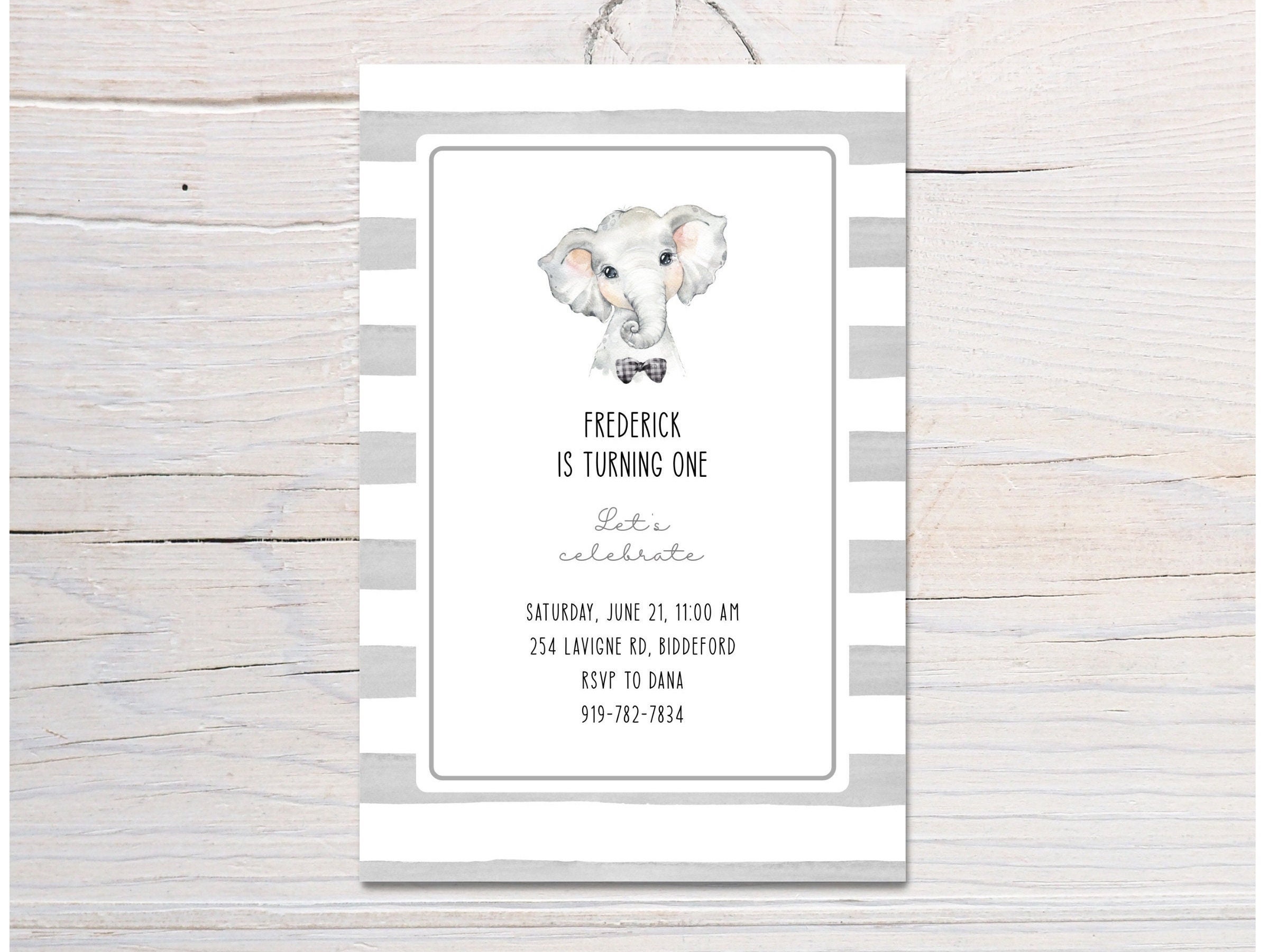 Elephant Birthday Invitation Template Editable Digital - Etsy