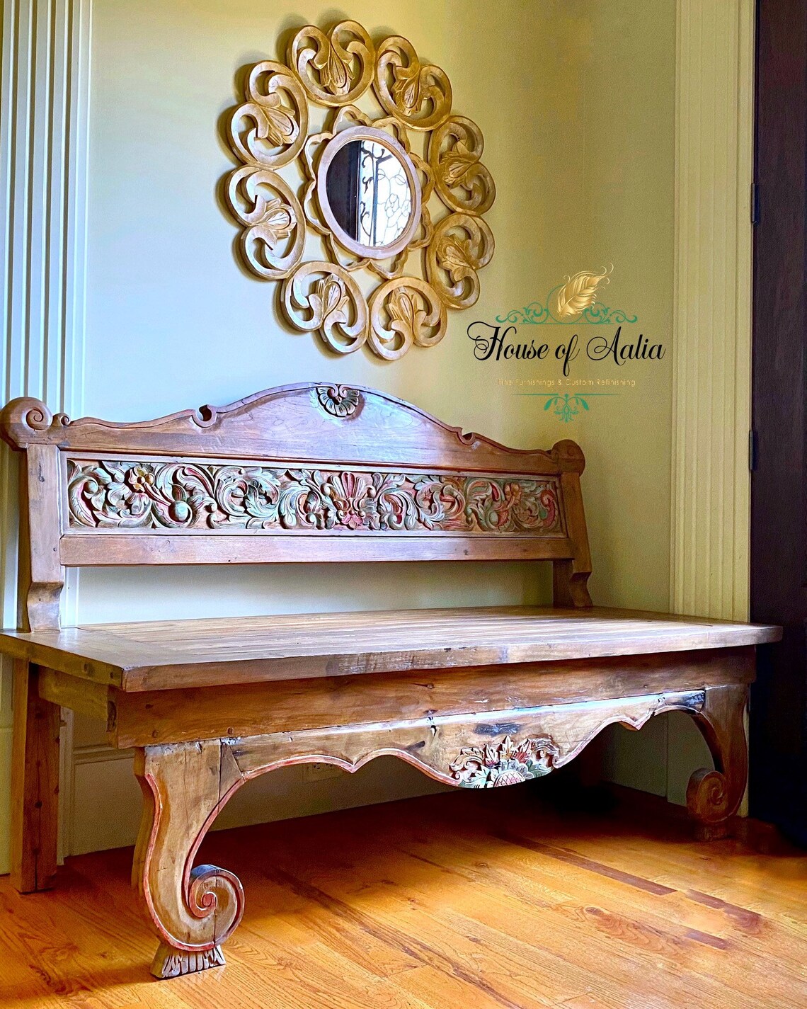 Hand Carved Teak Bench. Ornate Entryway Pew. Wood Loveseat Etsy