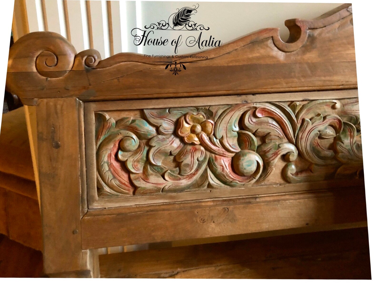 Hand Carved Teak Bench. Ornate Entryway Pew. Wood Loveseat Etsy