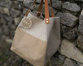 Sac Cabas - Collection Nude - Beige/Ecru - toile de lin, jute et coton