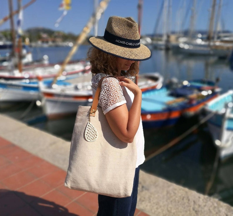Tote bag Trapeze nude collection-cotton-blend canvas jute-Ecru-H40xL35 high bottom xl15 cm L31