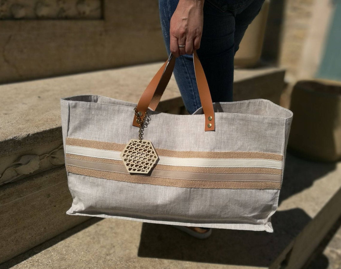 Tote bag XXL naturelinen jute cotton and Etsy