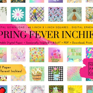 Spring Fever Inchies Collection - Set of 48 Miniature Artworks. Digital Download, Ephemera, Paper Crafting. Spring, Easter, Equinox.