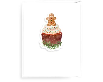 Gingerbread Cupcake Greeting Card - Festive Holiday Wishes - Handmade Christmas Card