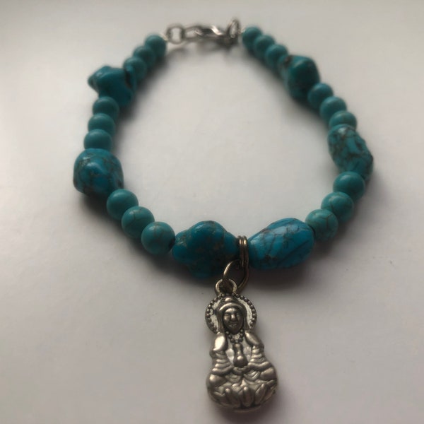 Turquoise Beaded Bracelet / anklet w/ charm