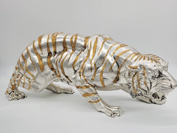 Cold Porcelain Covered in Sterling Silver and Gold Tiger Statue