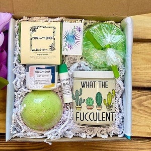 What The Fucculent Gift Box, Self Care Package, Spa Gift Set For Her, What The Fuccelent Candle Gifts, Sassy Care Package For Her Large Gift Box