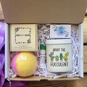 What The Fucculent Gift Box, Self Care Package, Spa Gift Set For Her, What The Fuccelent Candle Gifts, Sassy Care Package For Her Small Gift Box