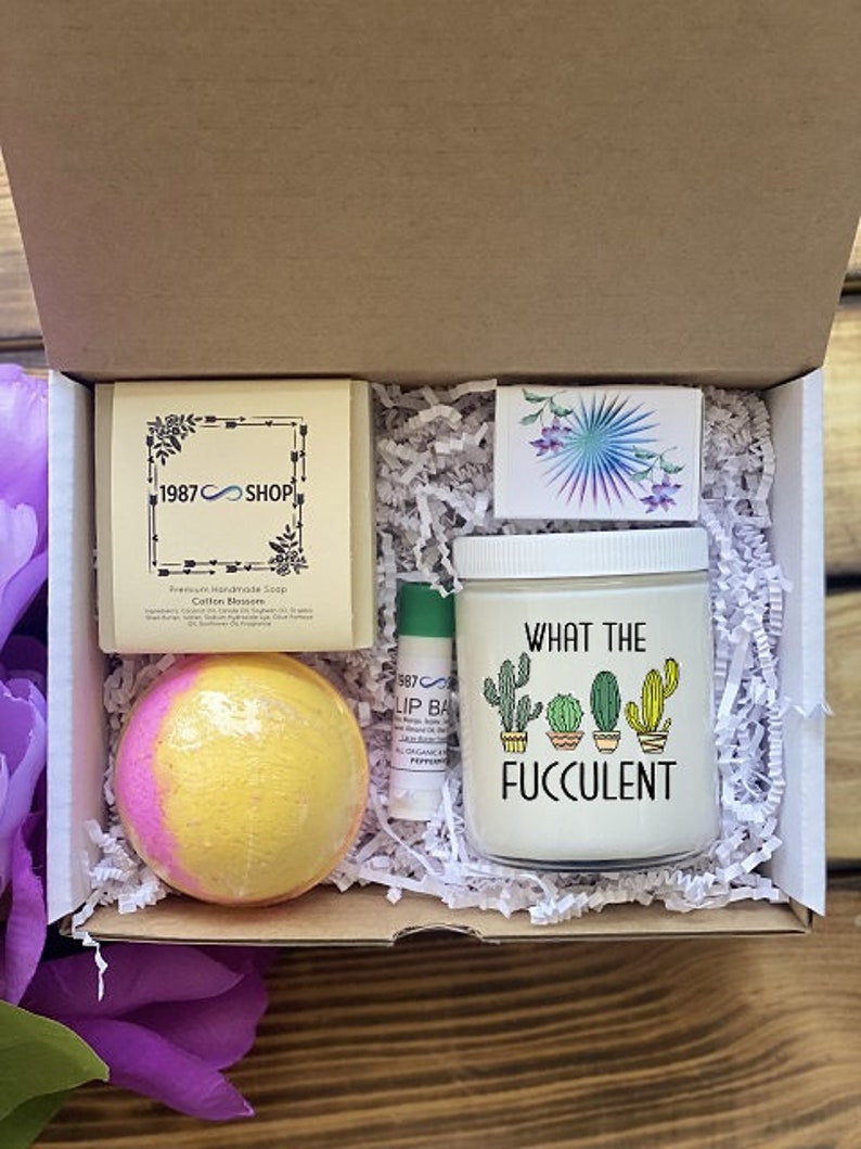 What The Fucculent Gift Box, Self Care Package, Spa Gift Set For Her, What The Fuccelent Candle Gifts, Sassy Care Package For Her Small Gift Box