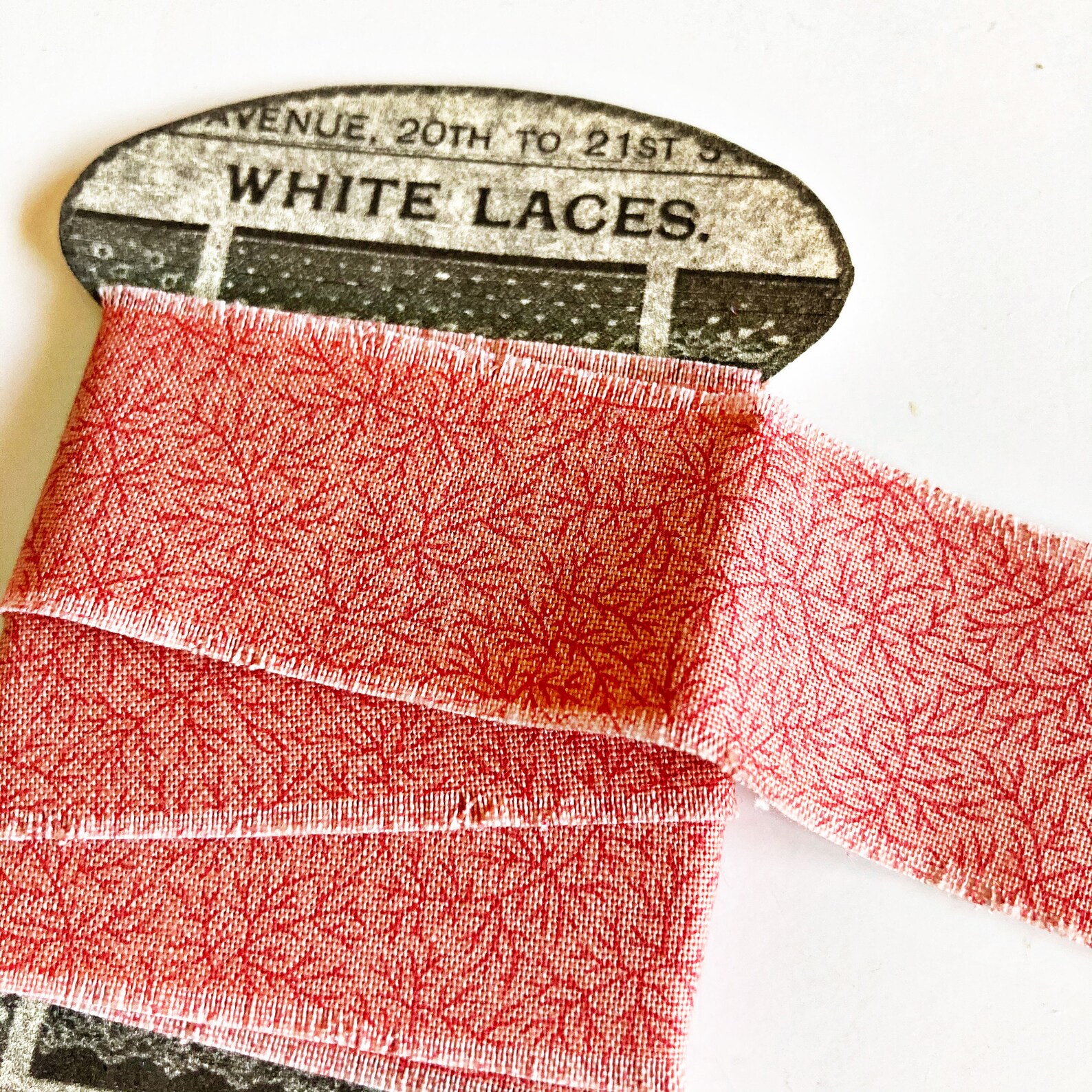 Hand Frayed Fabric Ribbon Red on Red Junk Journals Etsy