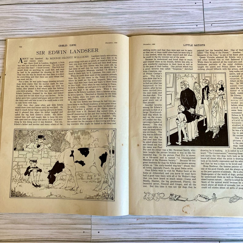Peut inclure: Une illustration en noir et blanc d'un jeune gar&ccedil;on portant un chapeau haut de forme et une vache. Le gar&ccedil;on tient un b&acirc;ton et la vache est debout &agrave; c&ocirc;t&eacute; d'un mur de pierre. L'illustration est tir&eacute;e d'un livre pour enfants d'&eacute;poque.