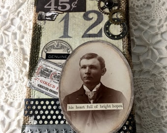 Altered cabinet card art for display in your home or as a gift.  Altered ancestor, borrowed kinfolk, found relative.  Mixed media.