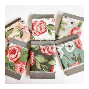 Hand Torn Fabric Strips, Large Rose Print from Moda Love Notes Collection, Junk Journals
