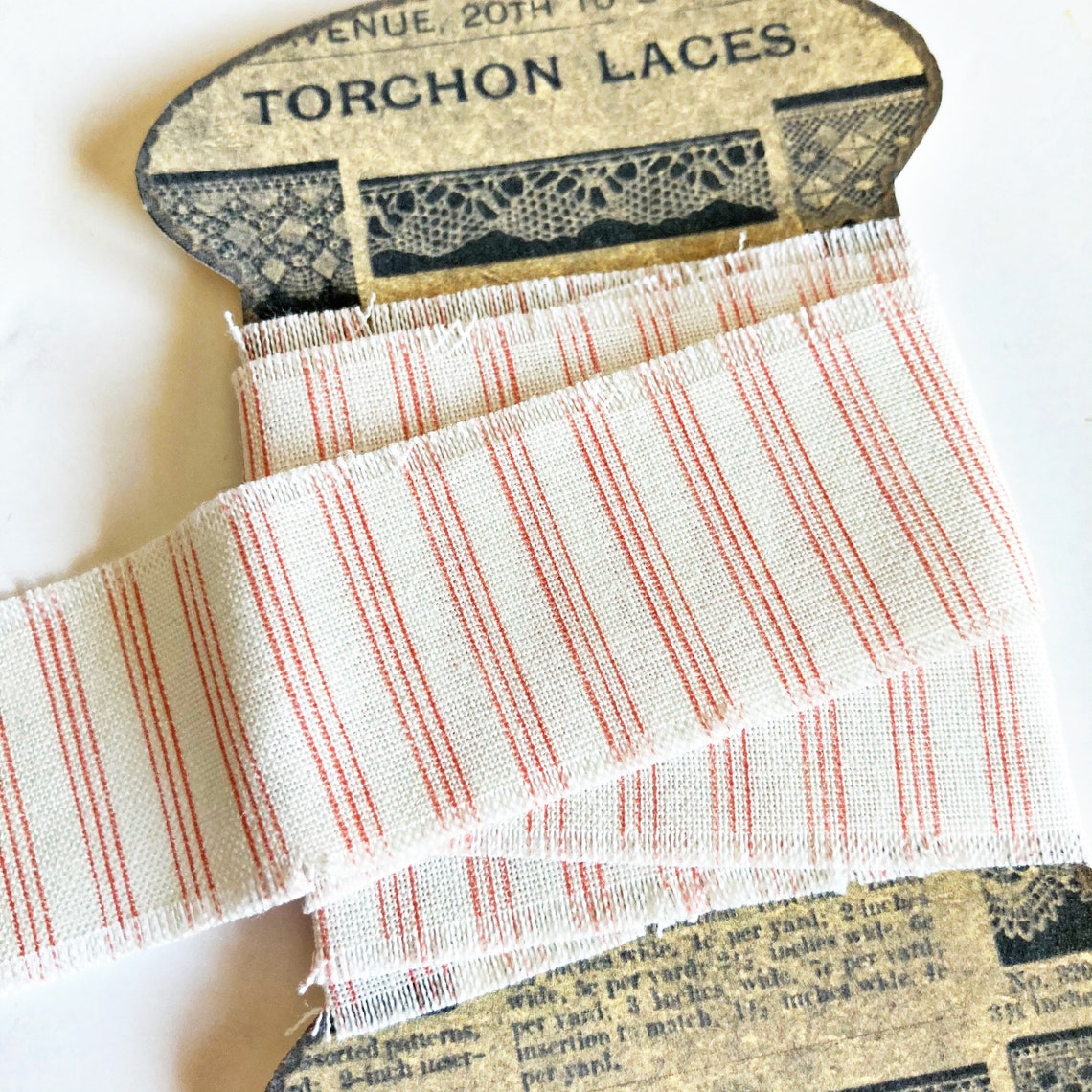 Hand Frayed Fabric Ribbon White with Pink Stripes Junk Etsy