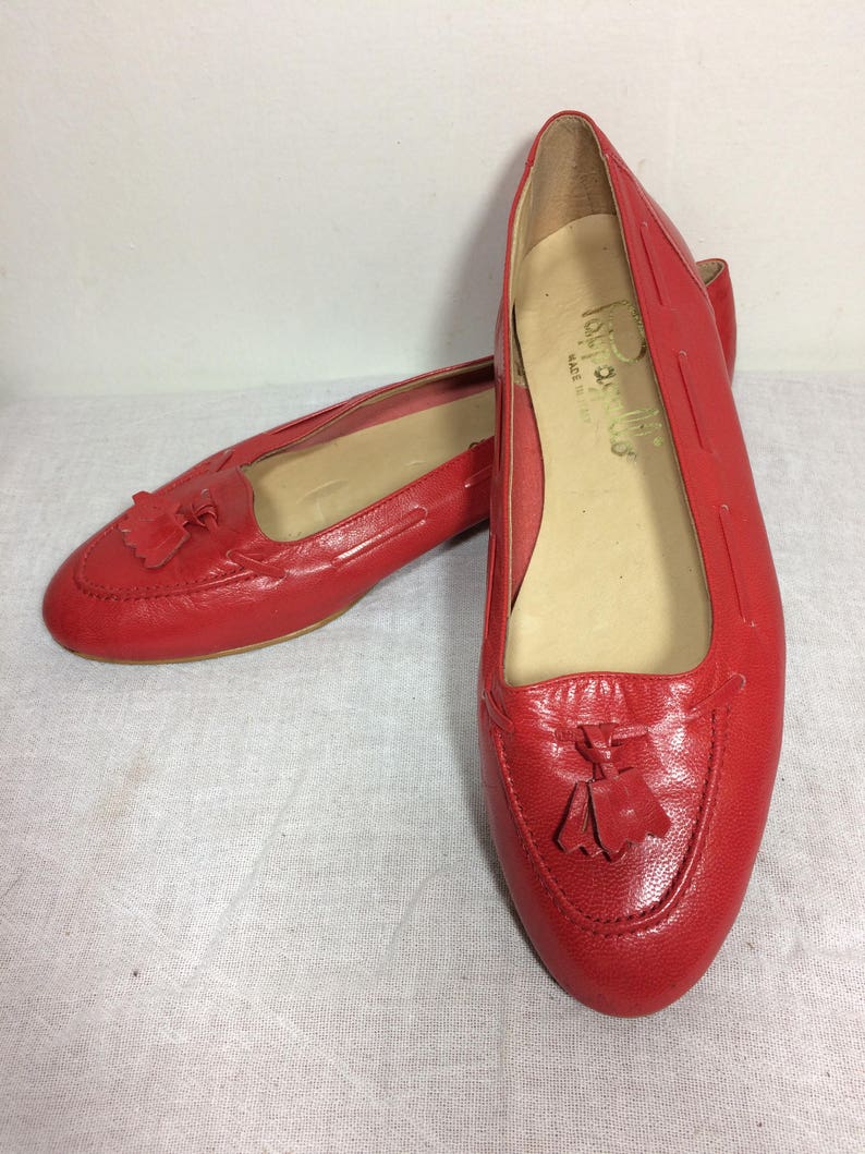 US 6.5 vintage Pappagallo red leather slip-on loafers flats | Etsy