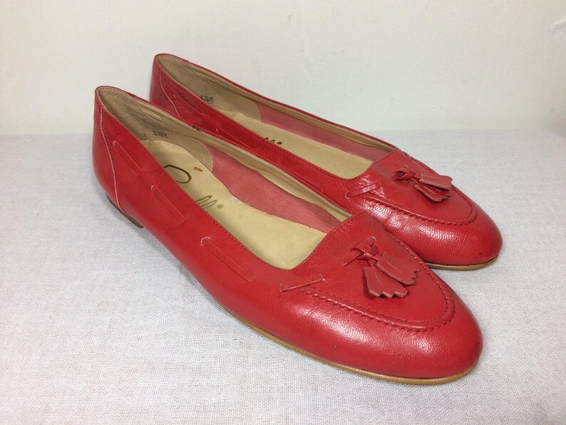 US 6.5 vintage Pappagallo red leather slip-on loafers flats | Etsy