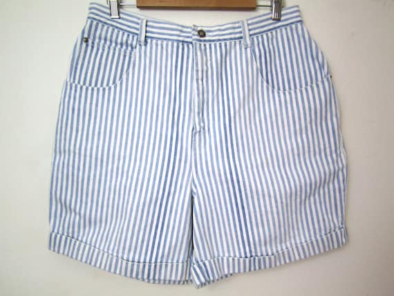 blue and white striped jean shorts