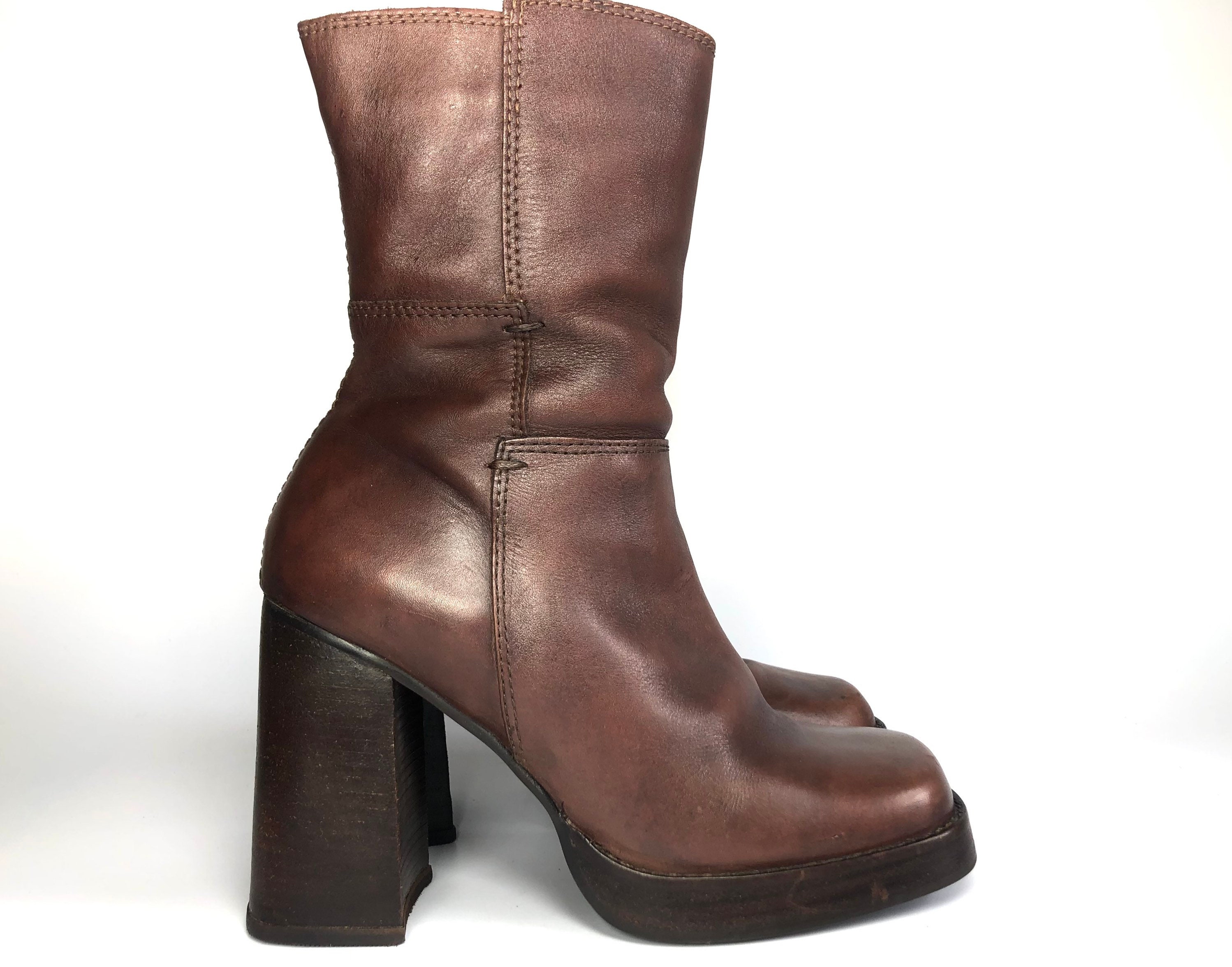 Candies Vintage Y2K 90s Chunky Heel Black Platform Leather Boots Size 8.5