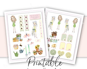 Bible Journaling Printable Kit | Spring Joy Girl | Planner Stickers and Scrapbooking Art Printable