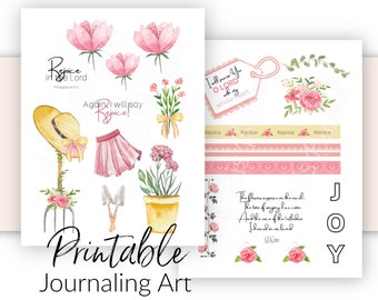 Bible Journaling Kit | Printable Spring Theme - Rejoice in the Lord | Prayer Journal and Scrapbooking Art | Bible Verse Stickers