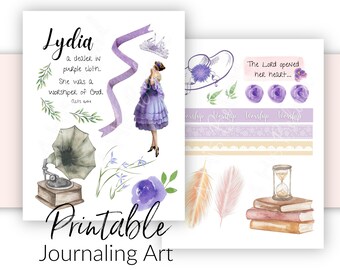 Bible Journaling Printable | Lydia Acts 16 Theme | Scripture Journaling and Scrapbooking Art | Bible Verse Stickers