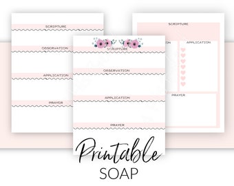 Bible Study Printable SOAP Worksheet | Scripture Study Planner Inserts | A4, A5, Letter, Happy Planner