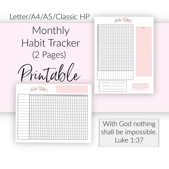 Habit Tracker Printable 30 Day Habit Tracker Vertical and | Etsy