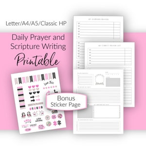 Prayer Journal Printable| Prayer and Scripture Writing Planner Inserts | A4, A5, Letter, Happy Planner