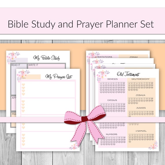 Bible Journaling Set With Bible Reading Tracker Christian Planner Templates  Pink and Peach A4, A5, Letter, Classic Happy Planner 
