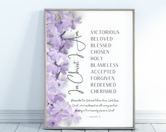 Bible Verse Wall Art | In Christ I Am | Printable Scripture Wall Decor | Inspirational Art