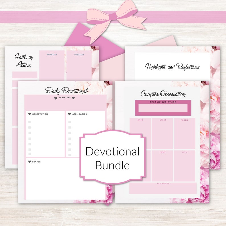 Bible Study Planner Bible Study Printable Pink Peony Devotional Bundle Classic Happy Planner, Letter, A4, A5 image 3